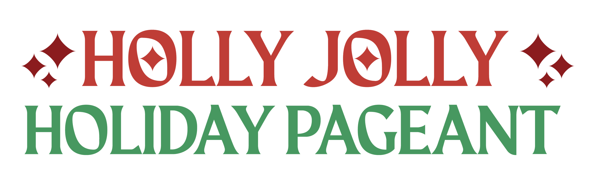 Text reading 'Holly Jolly Holiday Pageant' with decorative stars and festive colors