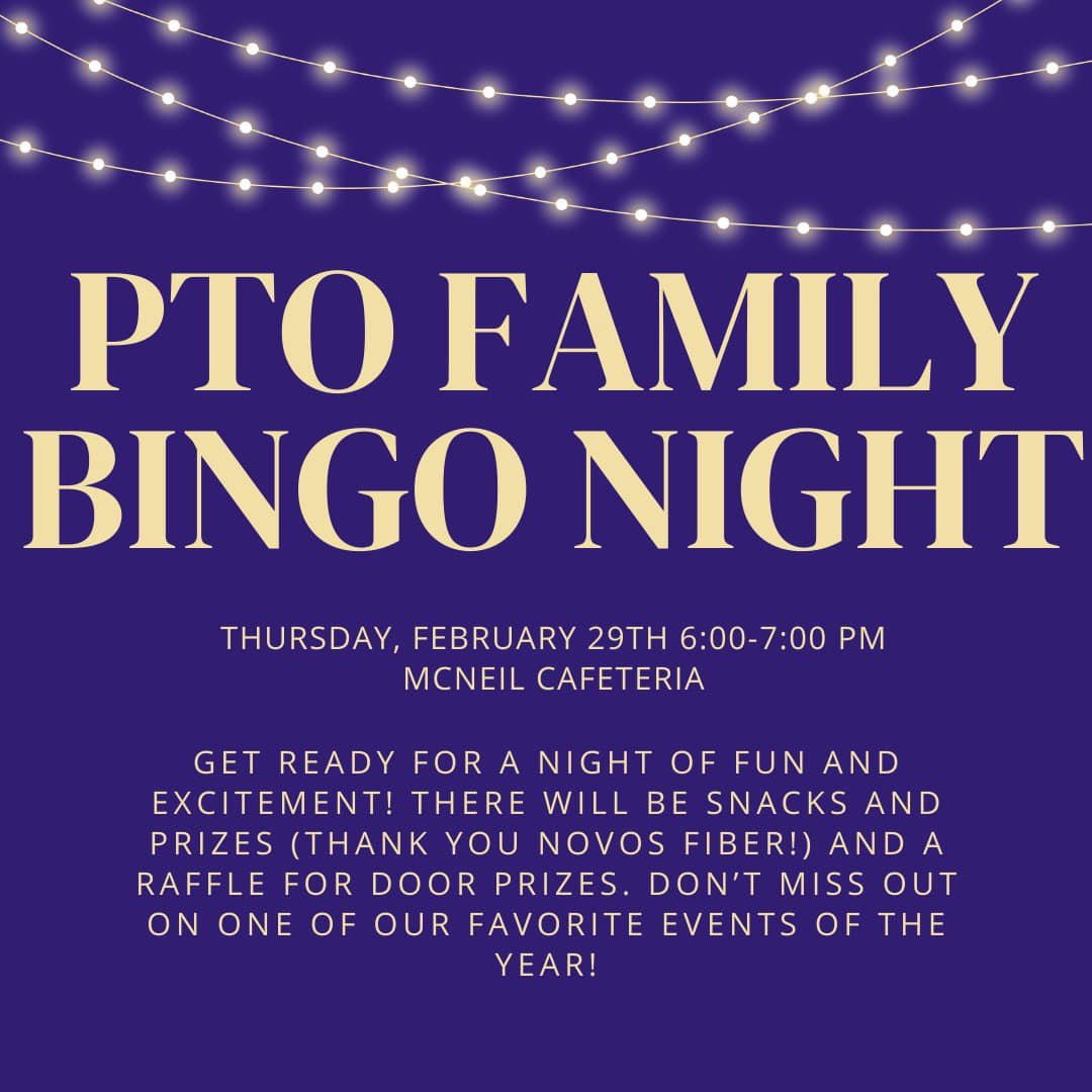 An invite for a Family Bingo Night, promising snacks, games, and even raffle for door prizes.