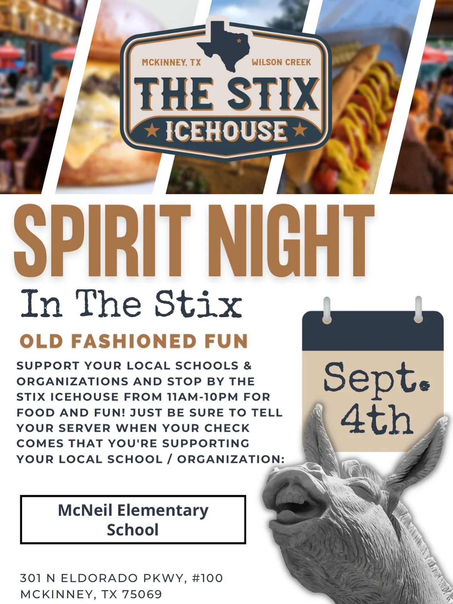 Join McNeil PTO for September Spirit Night!
📍 The Stix Icehouse, McKinney
Bring the whole family for a fun night out—let the kids run and play while you relax and enjoy the Cowboys/Eagles football game!🏈
A portion of the day’s sales