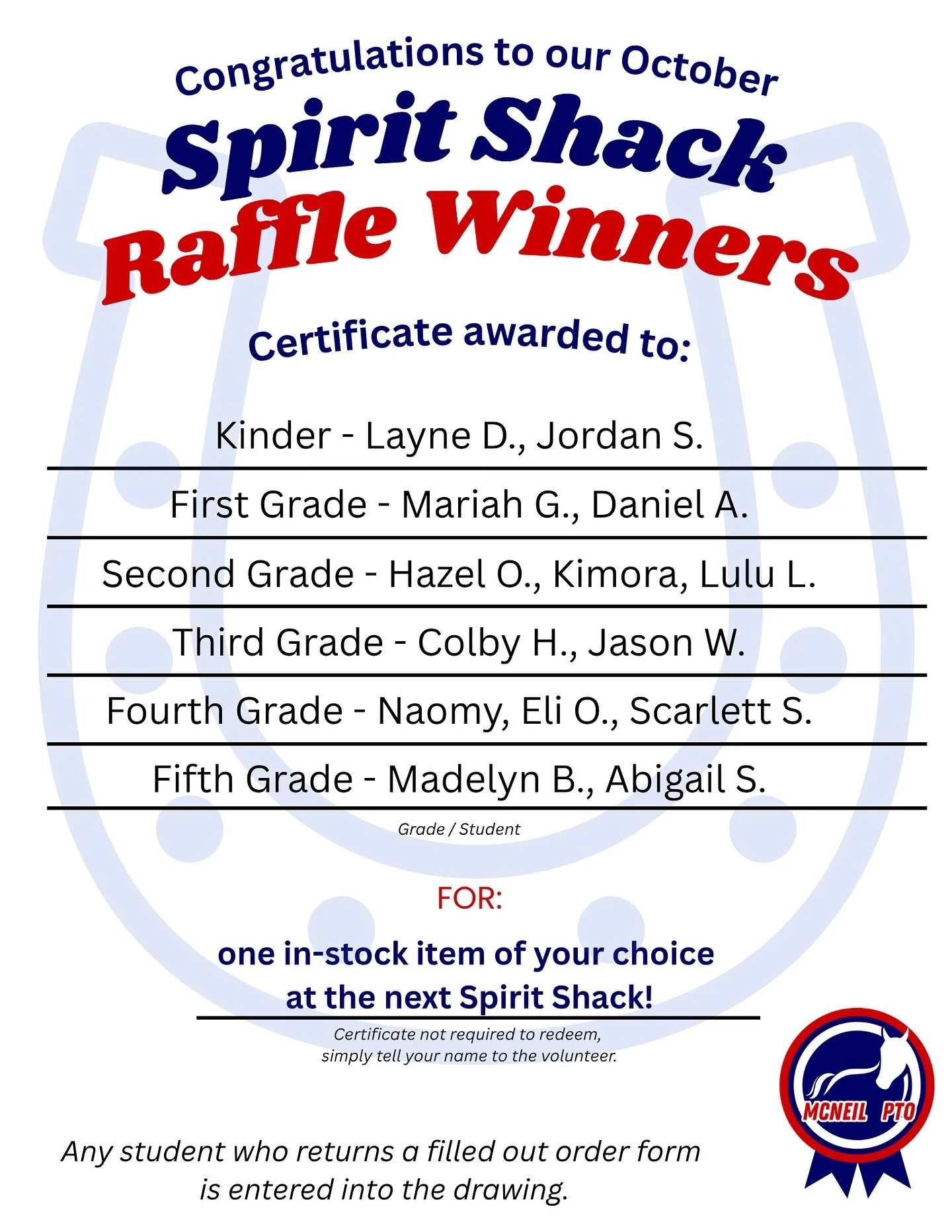 Spirit Shack raffle winners! Congratulations! 🎉