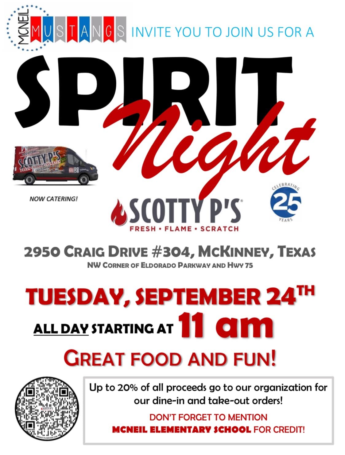 A past Spirit Night flyer in partnership with Scotty P's.