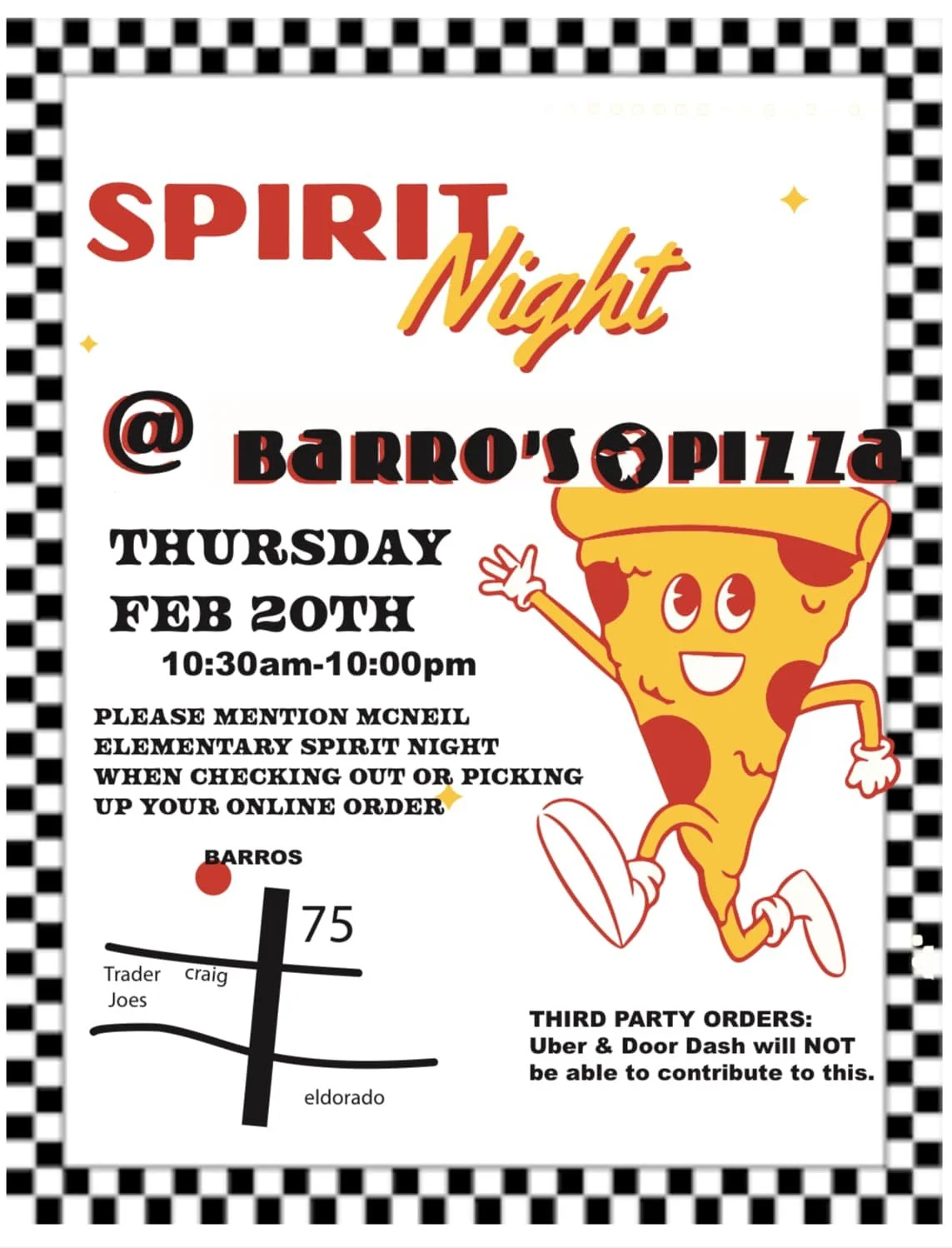 A past Spirit Night flyer in partnership with Barro's Pizza.