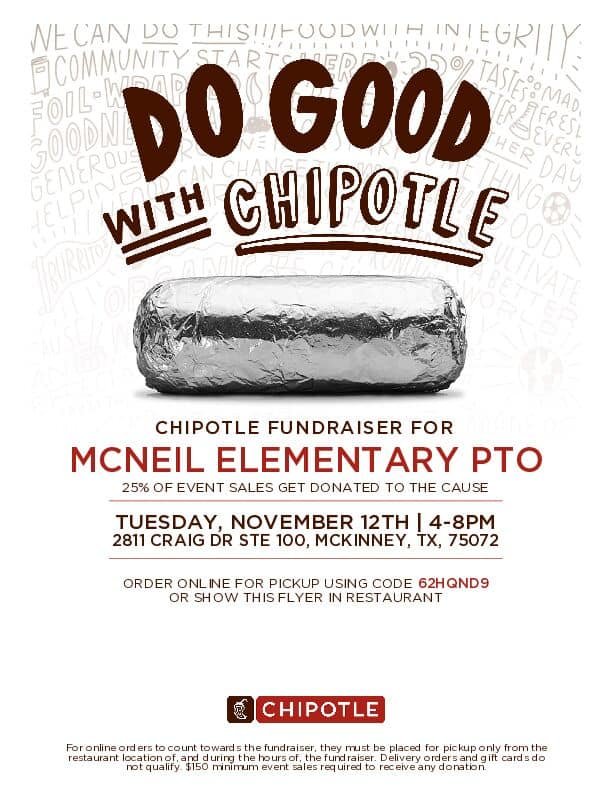 A past Spirit Night flyer in partnership with Chipotle.