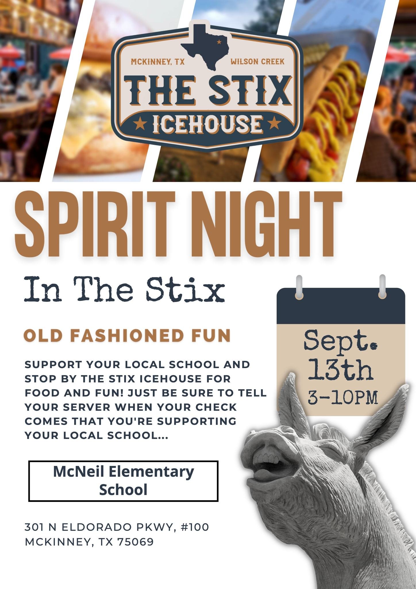 A past Spirit Night flyer in partnership with Stix Icehouse.