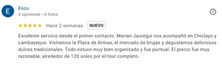 Comentario de reseña en línea con estrellas y evaluación positiva.