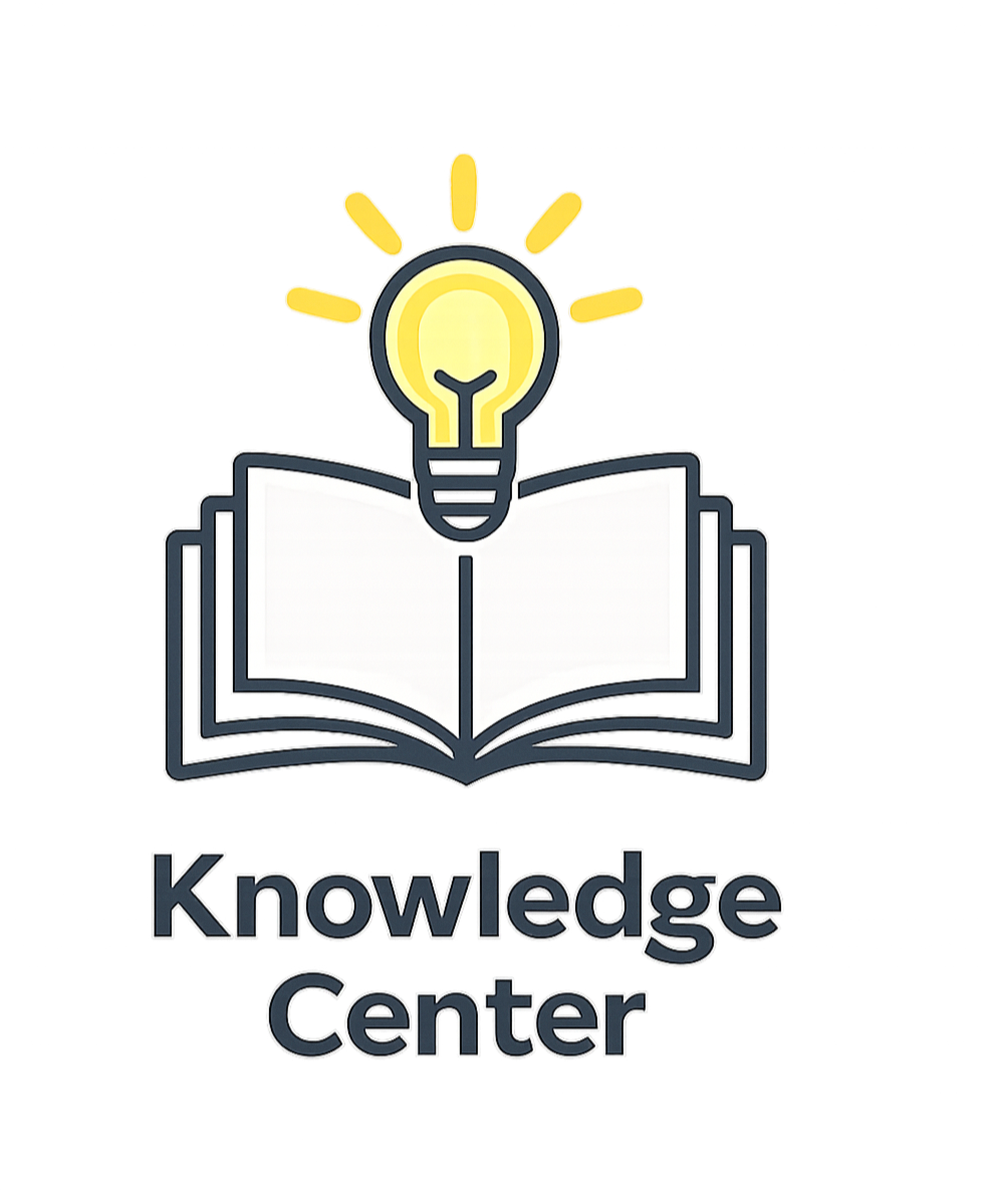 Logo of a knowledge center featuring an open book with a lightbulb above it, symbolizing ideas and learning.