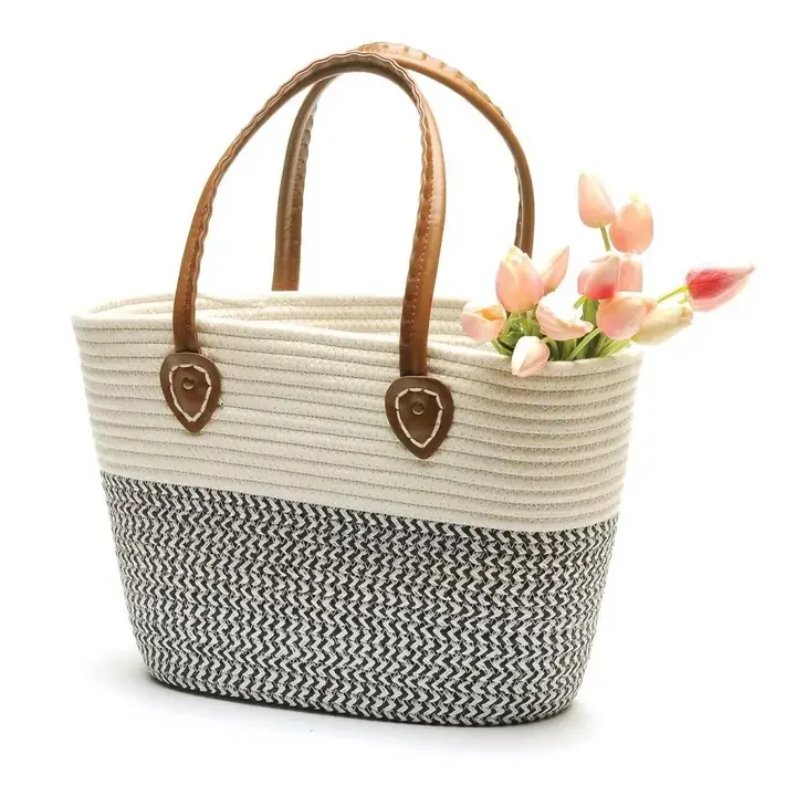 White and Black Basket Bag