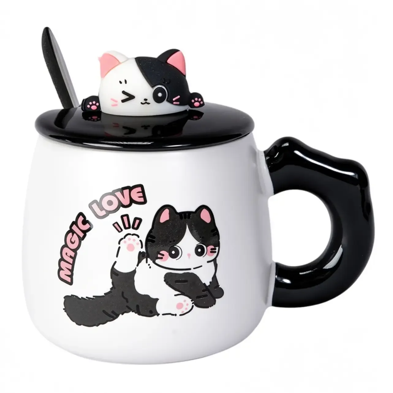 Adorable Cat 12oz Mug with Lid and Spoon