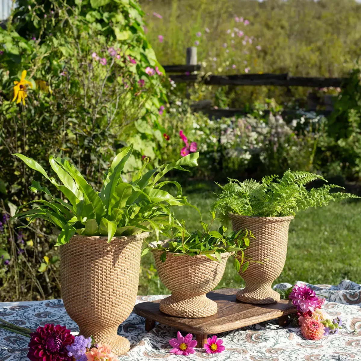 Basketweave Cement Tall Urn Large - Not available for shipping