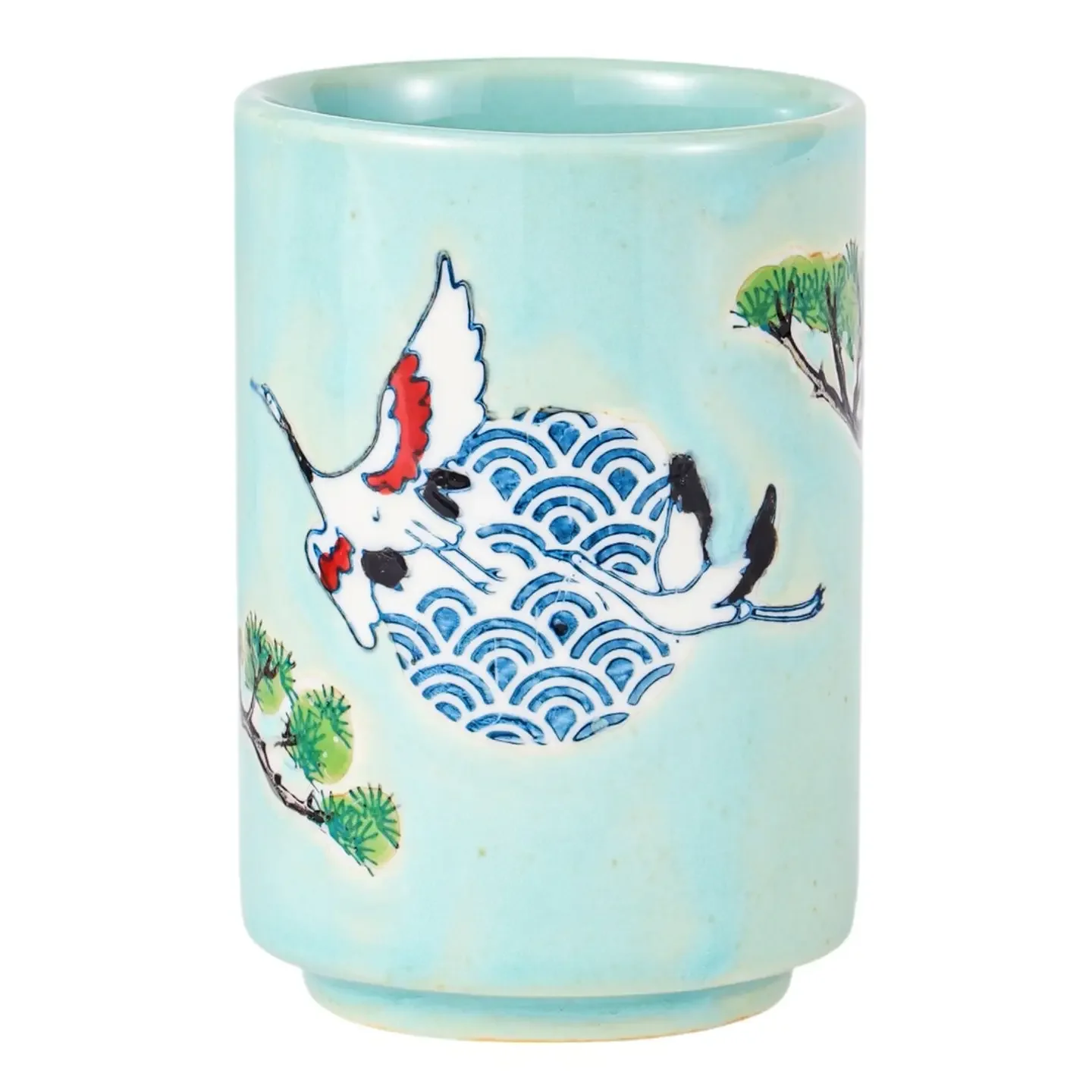 Japanese Crane Porcelain Yunomi Tea Cup – 10 oz