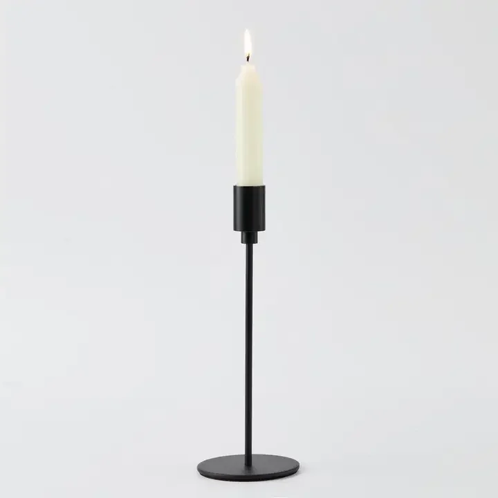 Sleek Black Metal Taper Candle Holder - 9 inches