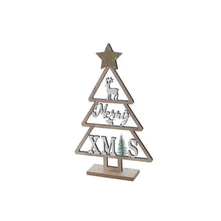 Wooden Merry Christmas Tree Stand - 7.87" x 1.97" x 12.6"