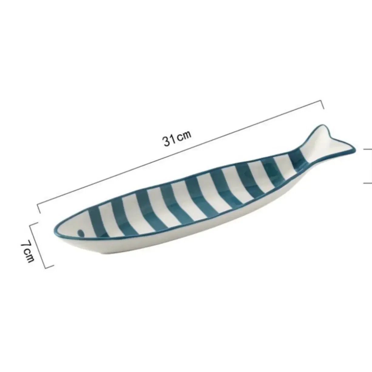 Hand Printed Fish Shape Ceramic Plate - Long Blue