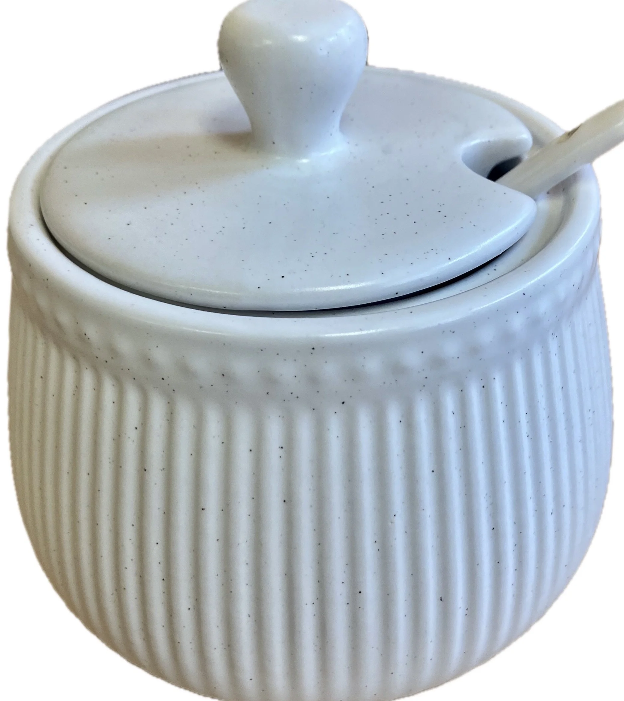Danica Stoneware White Speckled Sugar Pot and Spoon