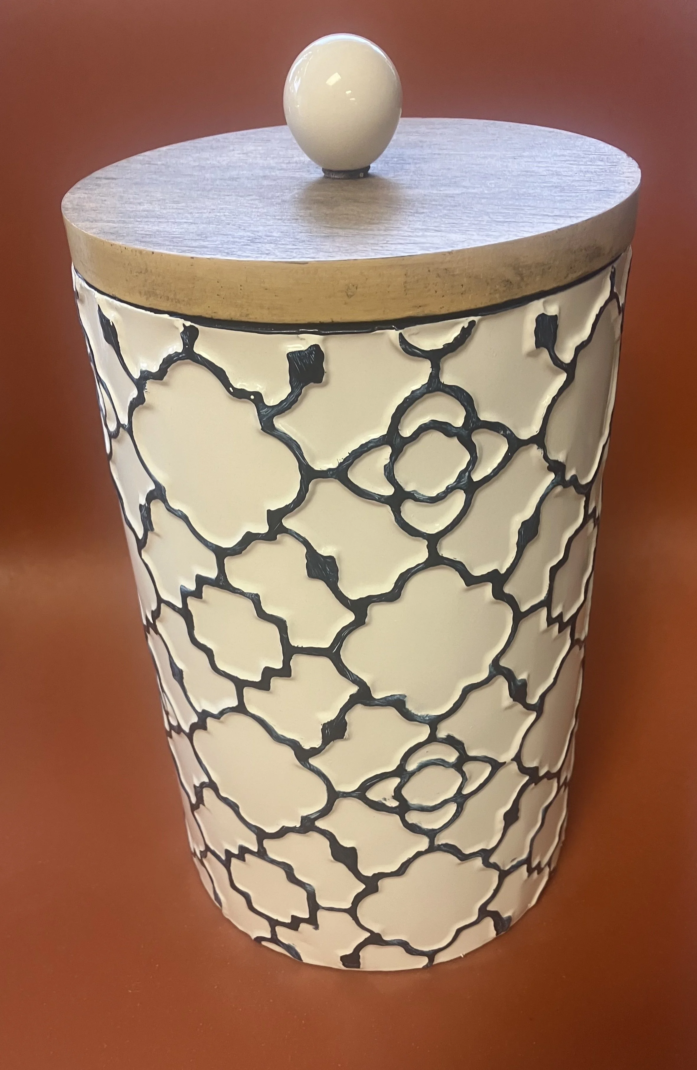 Chic Metal Storage Tin with Wooden Lid - 10" in height