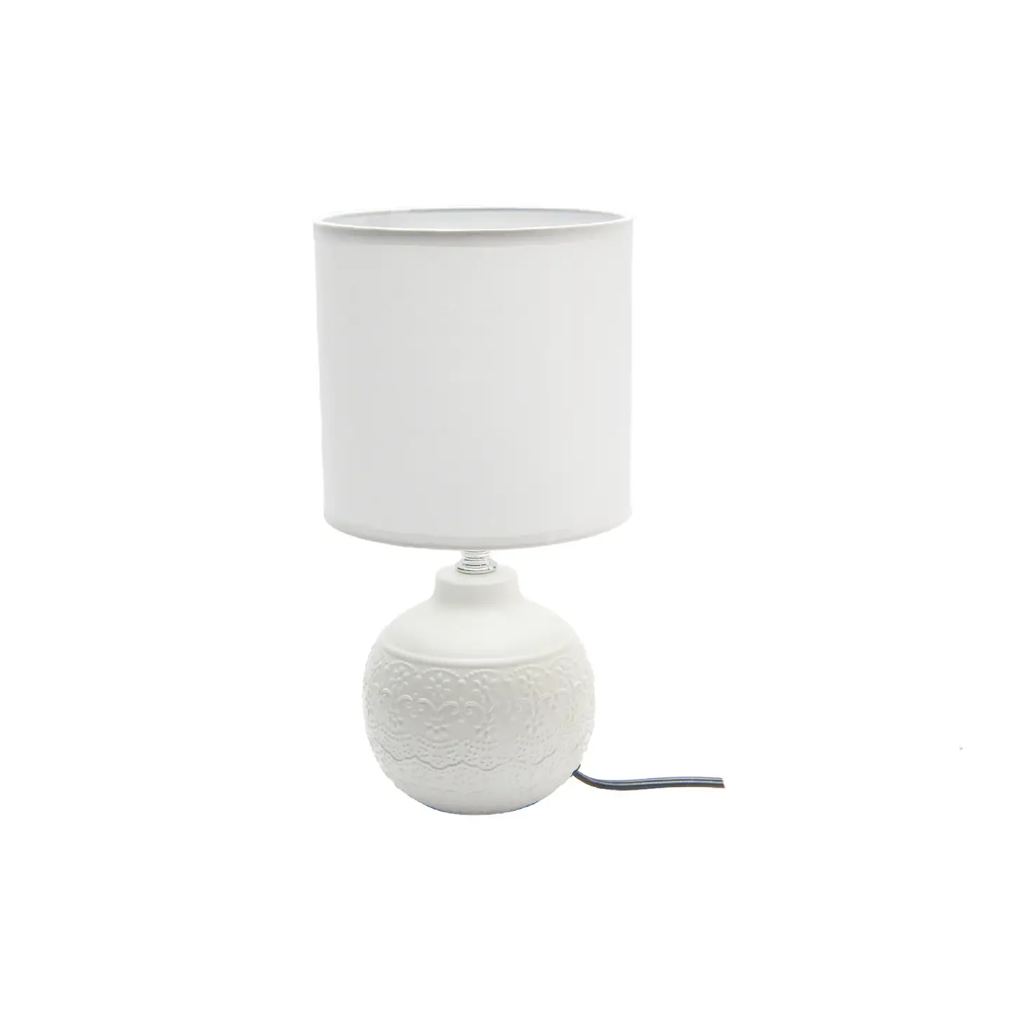 Ceramic Table Lamp with Floral Emboss - White
