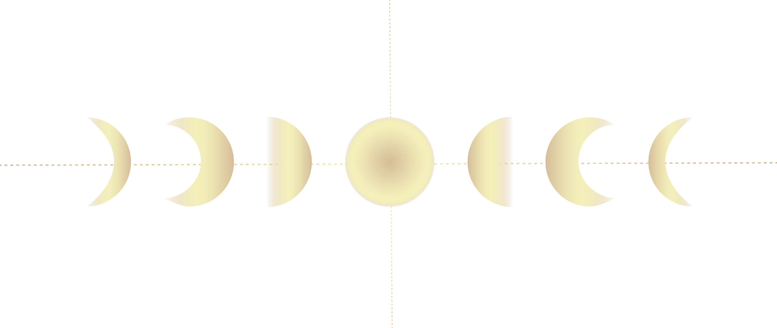 A digital illustration of a large, round, beige orb centered horizontally, surrounded by smaller crescent shapes on both sides.