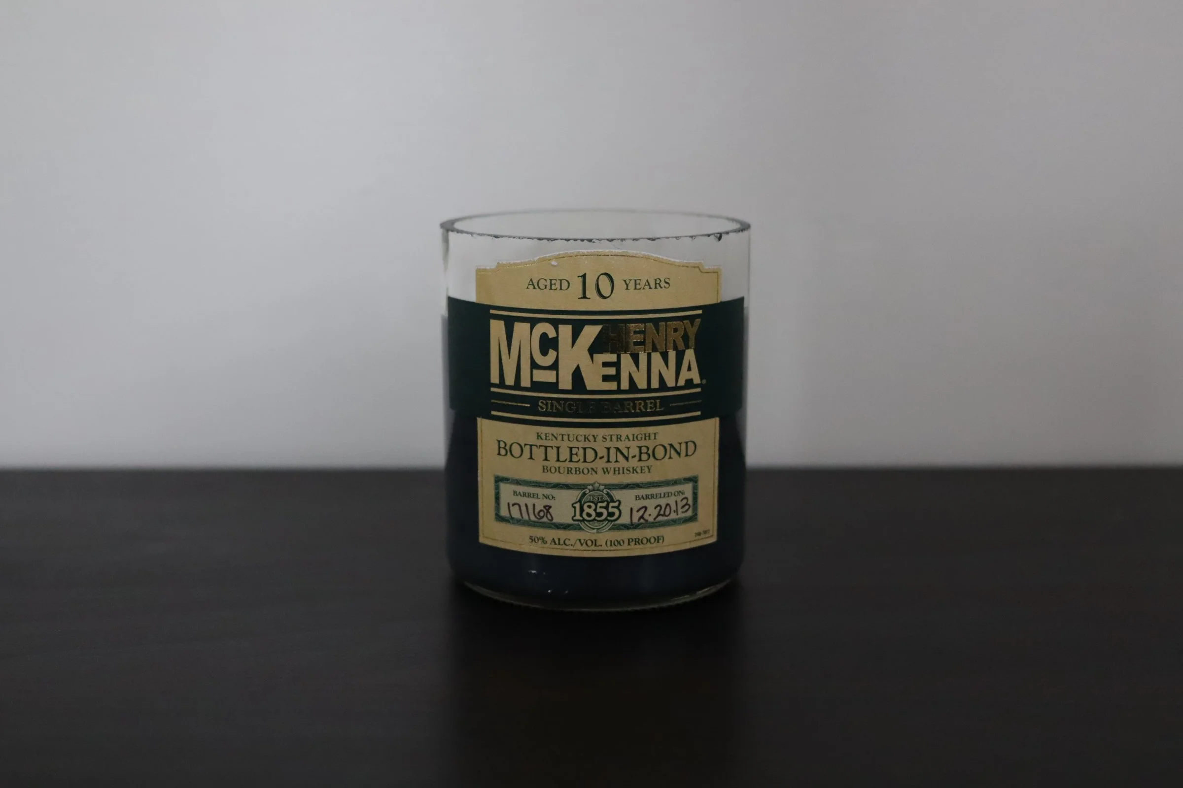 upcycled bourbon bottle candle