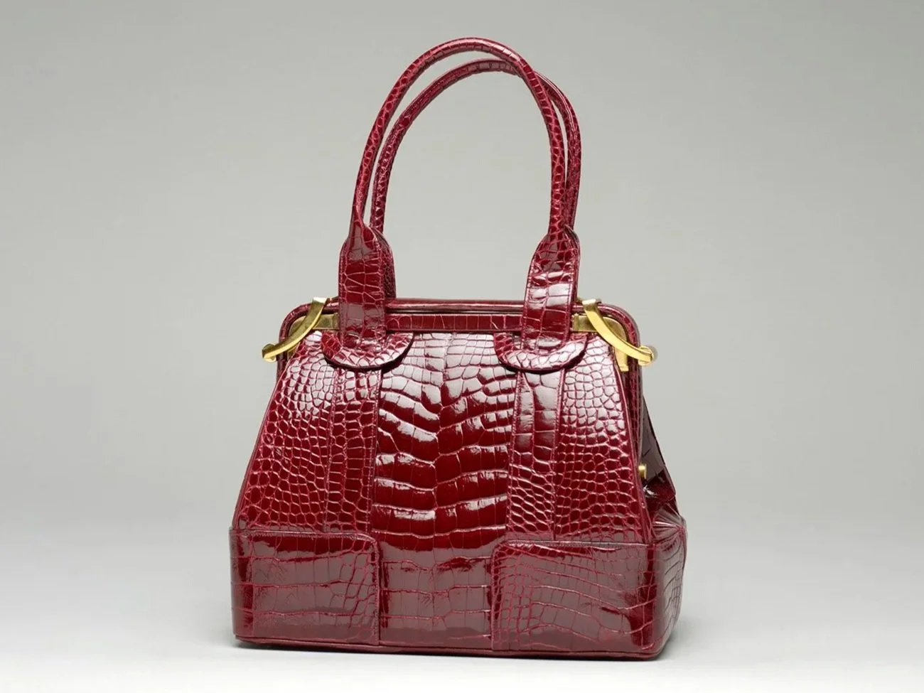 Wine Alligator Satchel with Double Lock Frame, 1979