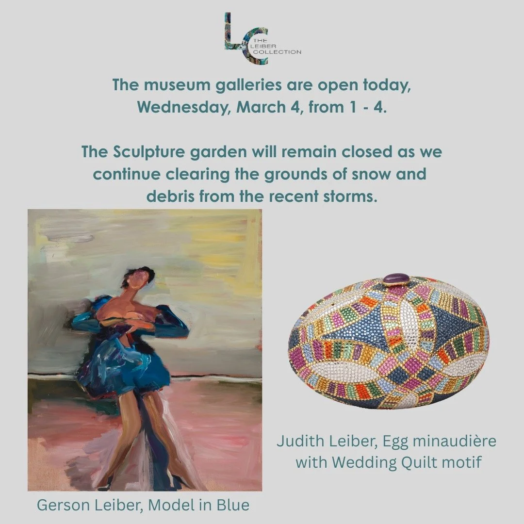 The Leiber Collection's museum galleries are open today, Wednesday, March 4, from 1 - 4 pm. The Sculpture Garden will be closed as we continue clearing snow and debris caused by our recent storms. #judithleiber, #gersonleiber, #springisalmosthere #wa