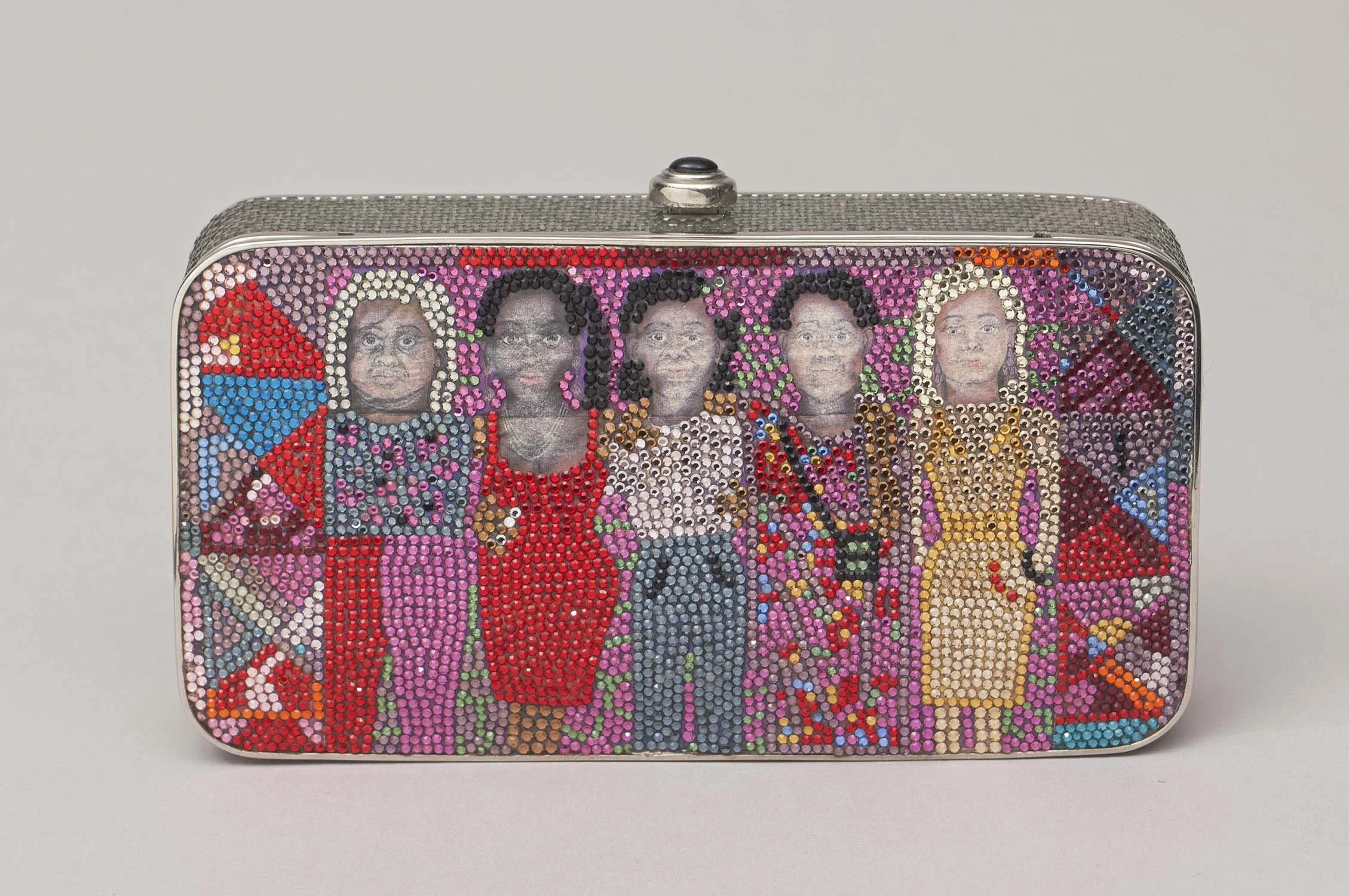 Faith Ringgold Inspired Minaudière, inspired by her Story Quilt titled Purple Quilt