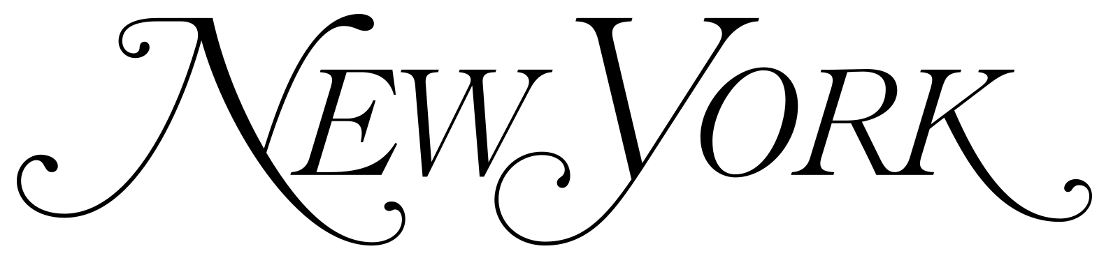 Stylized text reading "New York" with decorative curls in the font.