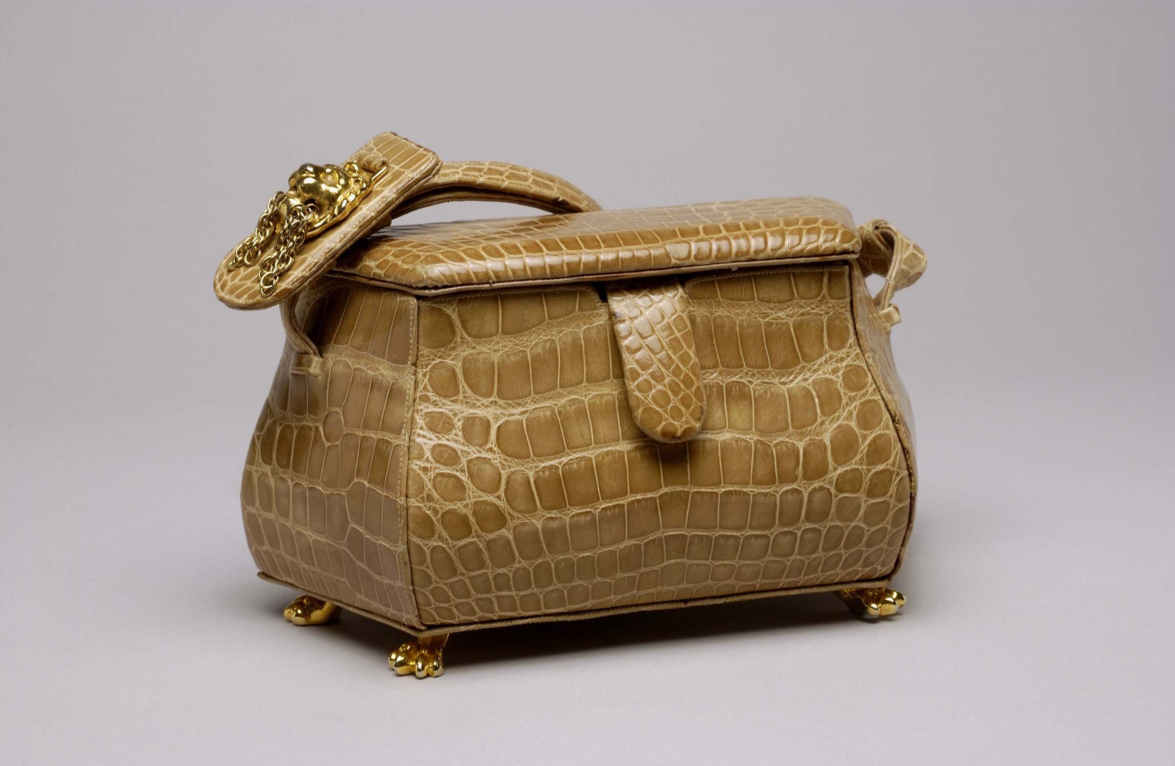 Light Brown Alligator Box w Tiger Head and Claw Ornaments, 1981