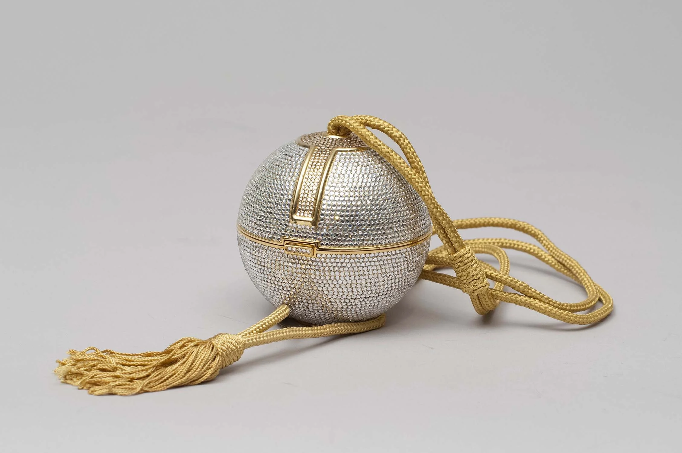 Gold & Rhinestone Minaudiere with Gold Chain & Tassel, 1971