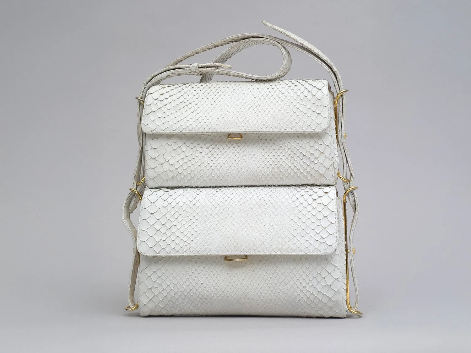 White Python Double Envelope Bag with Shoulder Strap, 1979