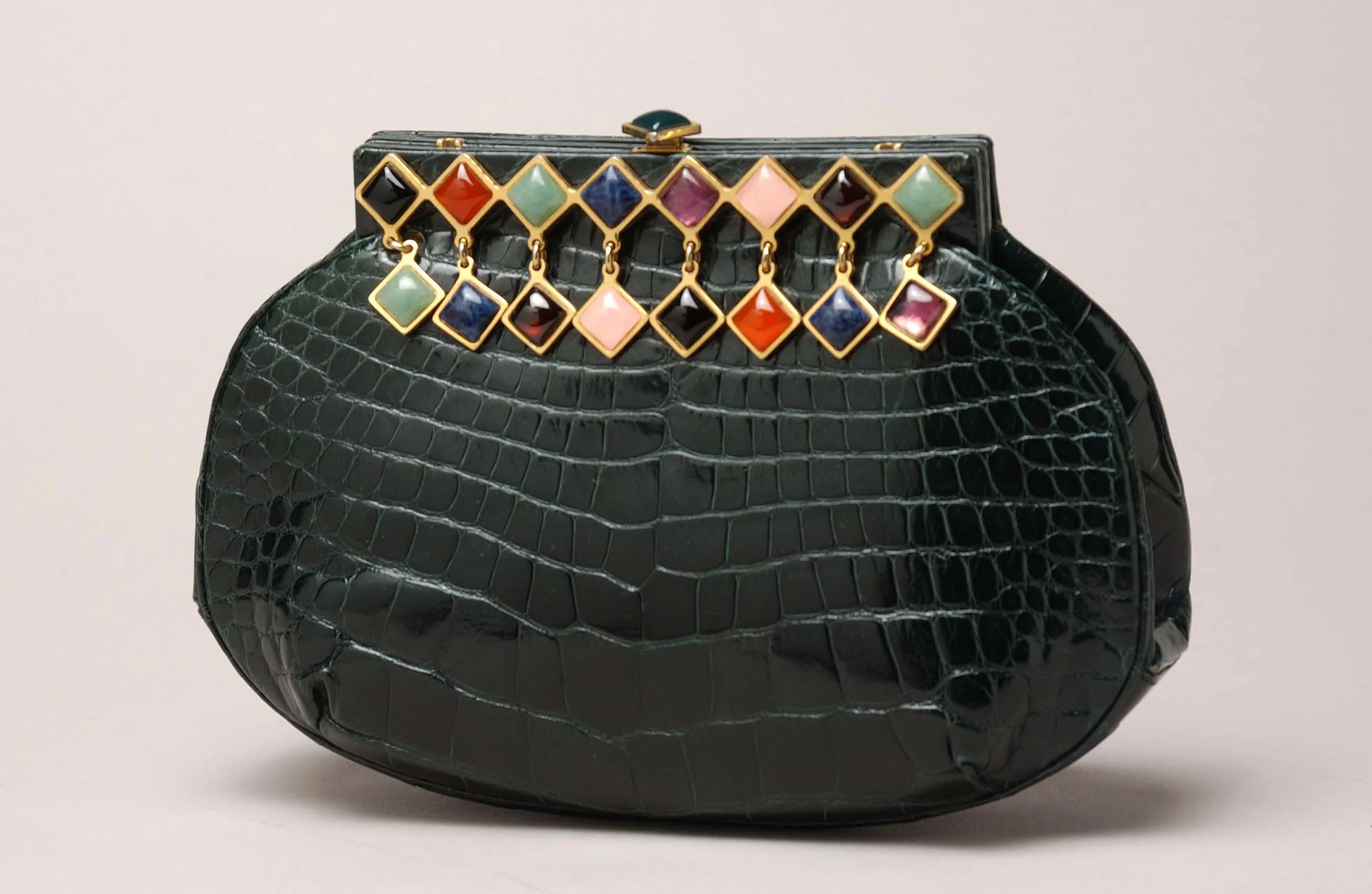 Green Alligator Frame Bag with Multi-stone Ornaments, 1990