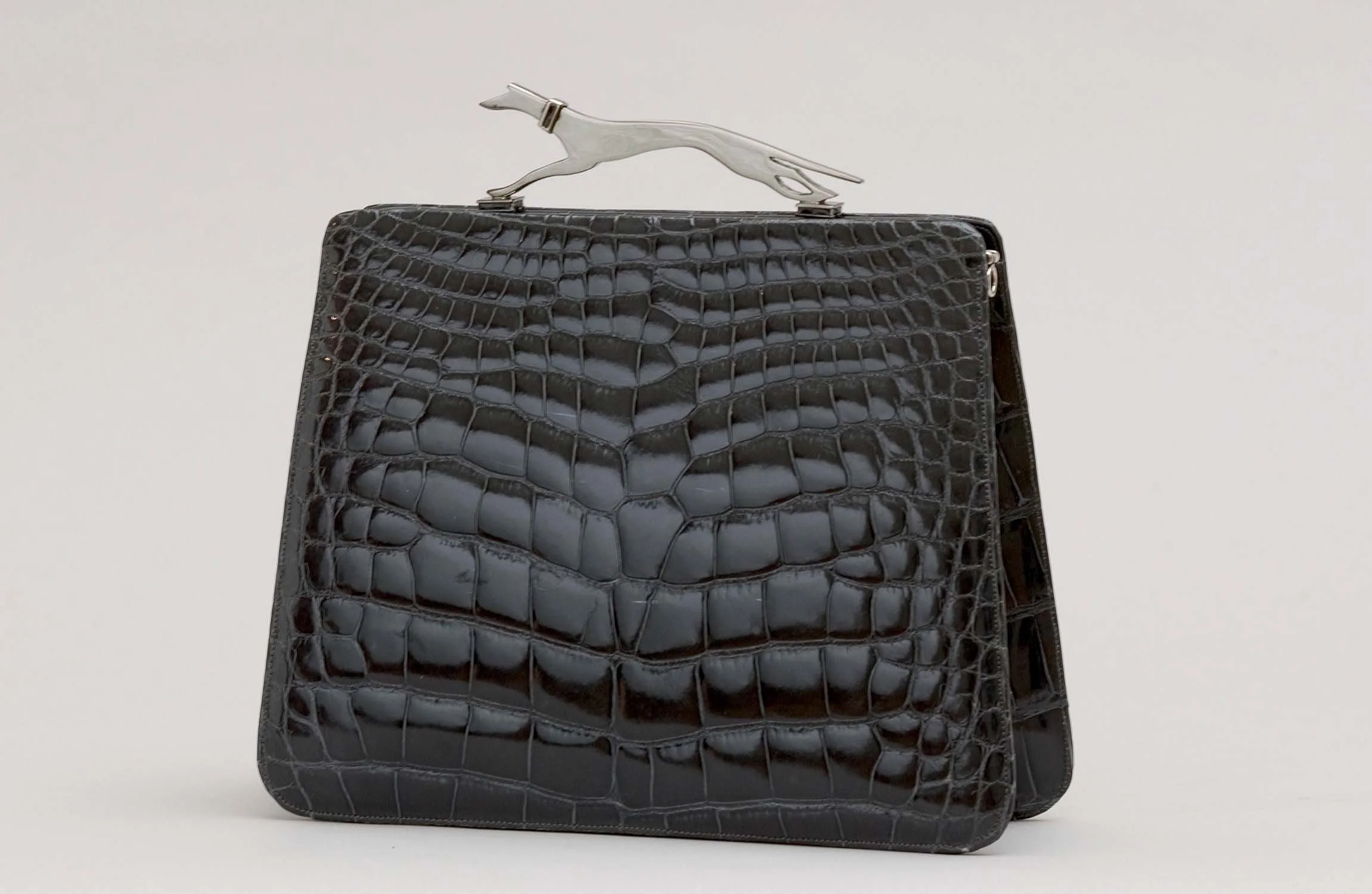 Grey Alligator Frame Bag w Greyhound Lock, 1988