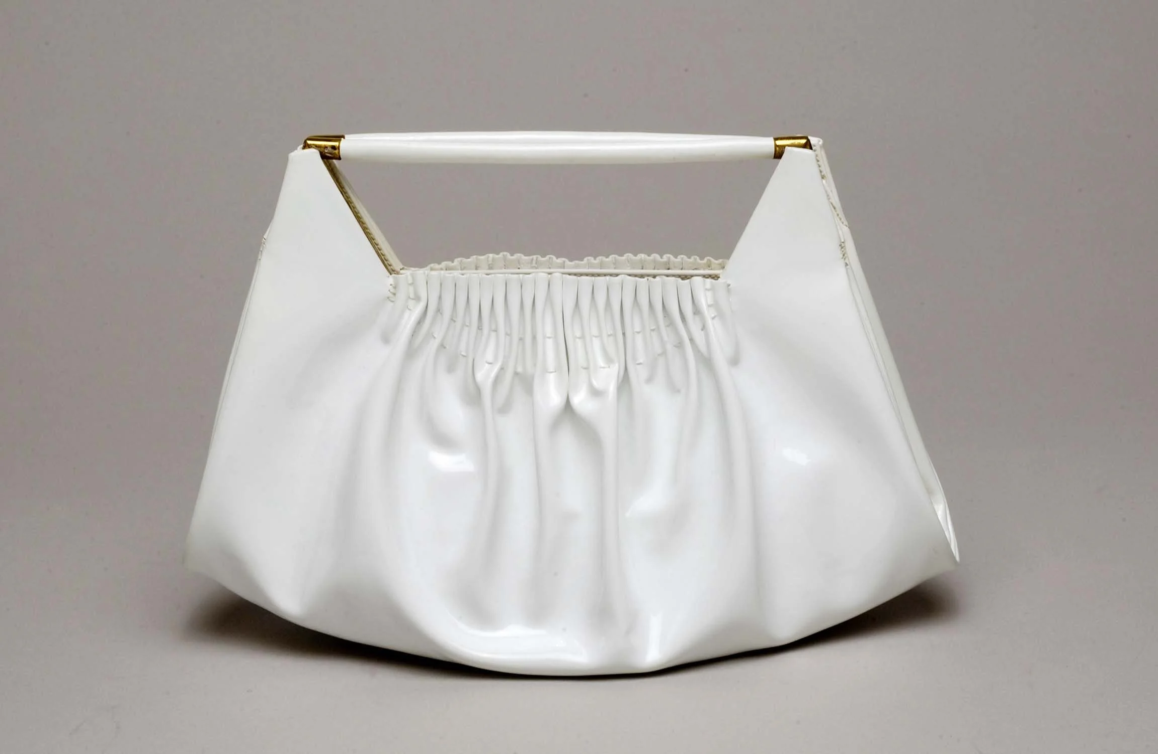 White Patent Gathered Frame Bag, 1978