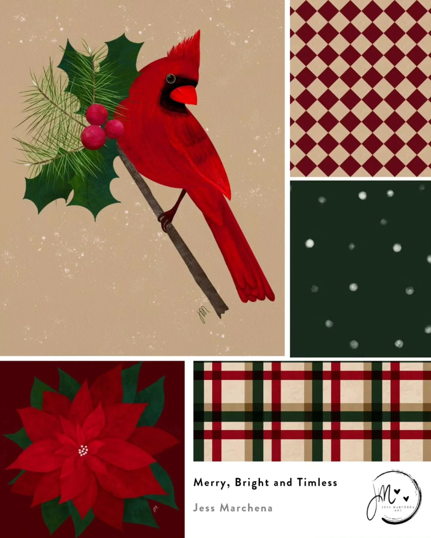 Classic colors and motifs to accompany this dapper cardinal. 
.
.
. 
Available for liscensing!
.
.
.
#procreate #surfacepattern #digitaldrawing #winterhomedecor #cozy #merryandbright