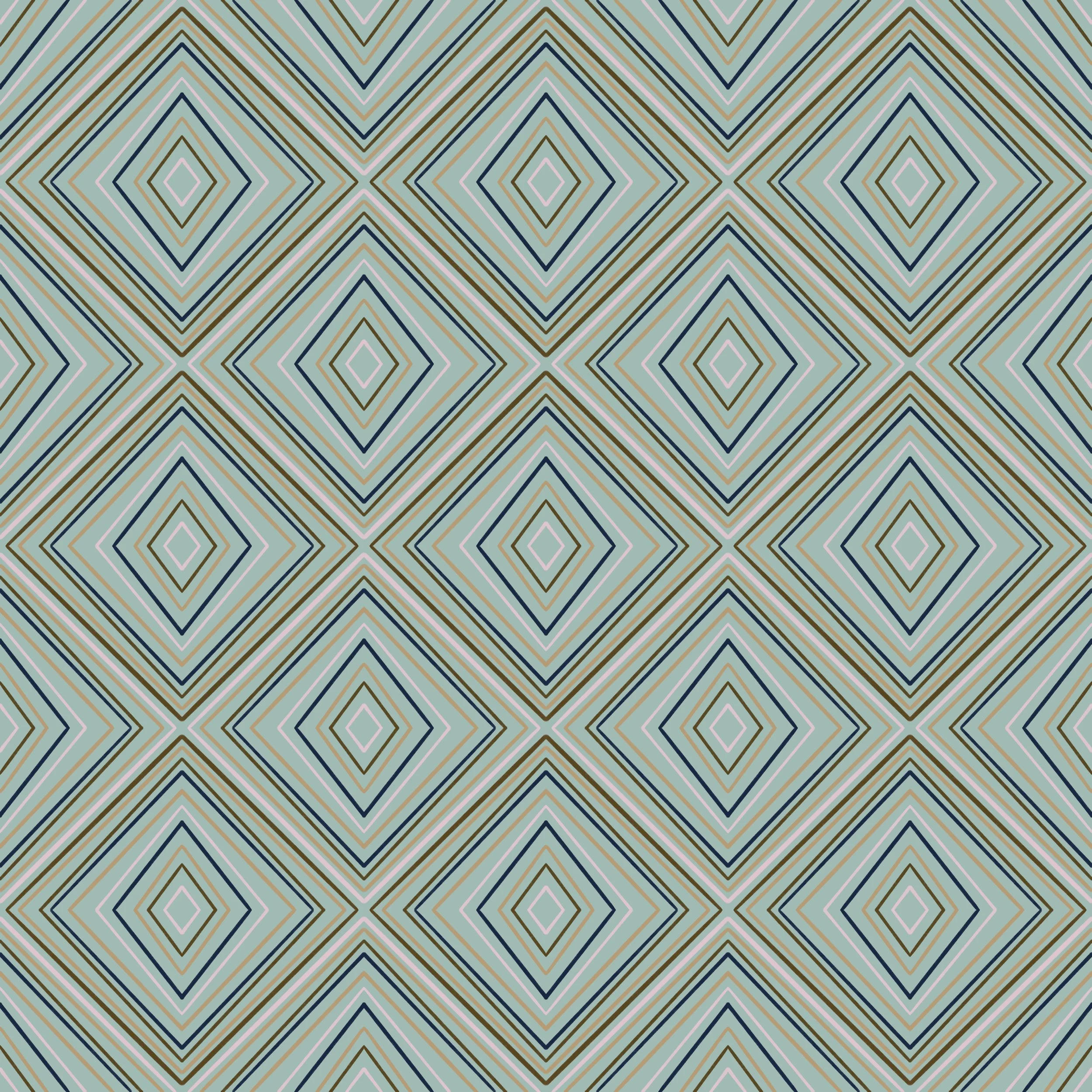 A repeating pattern of geometric diamonds in pastel colors including blue, pink, and beige.