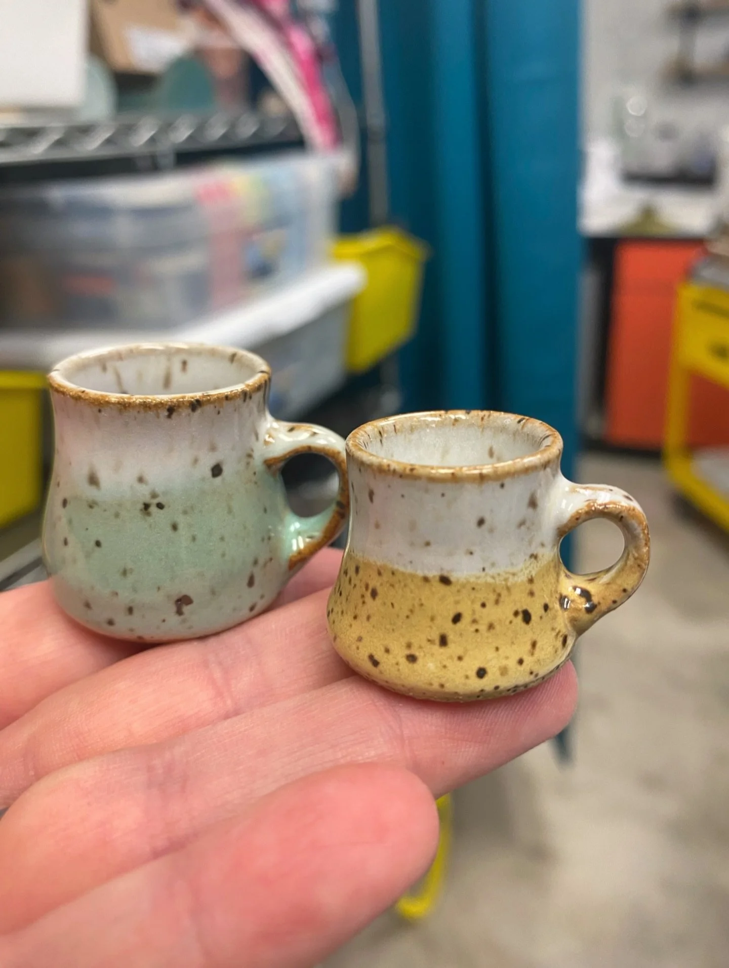 They&rsquo;re ready for a close-up! More mini mugs of course. These ones are made with a speckle brown clay body and glazed with our studio glazes that we make here. 

I&rsquo;ll have these and a lot more available at the Summer Equinox Witches Marke