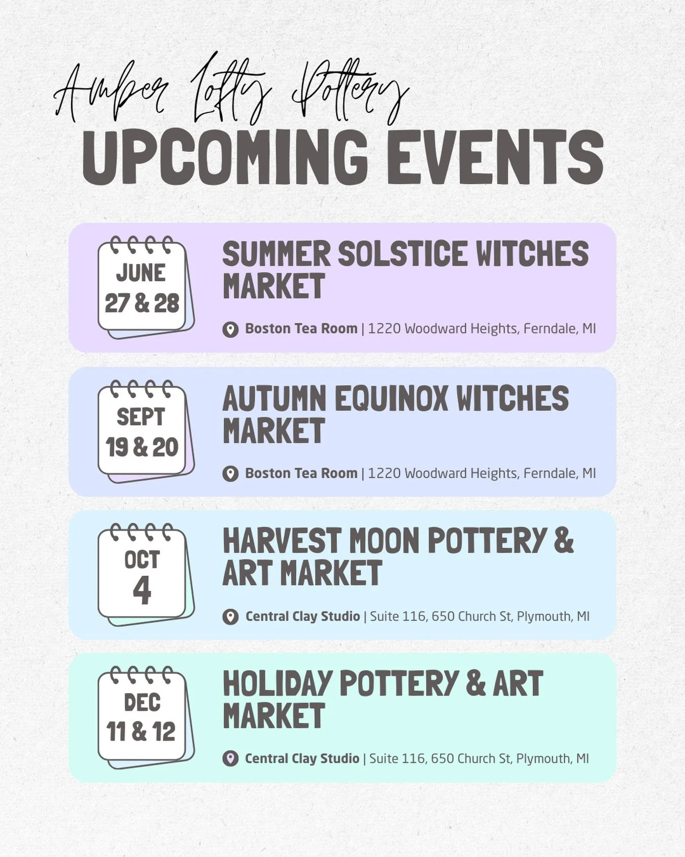 If you&rsquo;re looking to catch my work in person - these are the shows I&rsquo;ll be participating in for the rest of this year! 

This will be my 4th year participating in the Witches Markets at @bostonteatarot They&rsquo;ve been my favorite shows