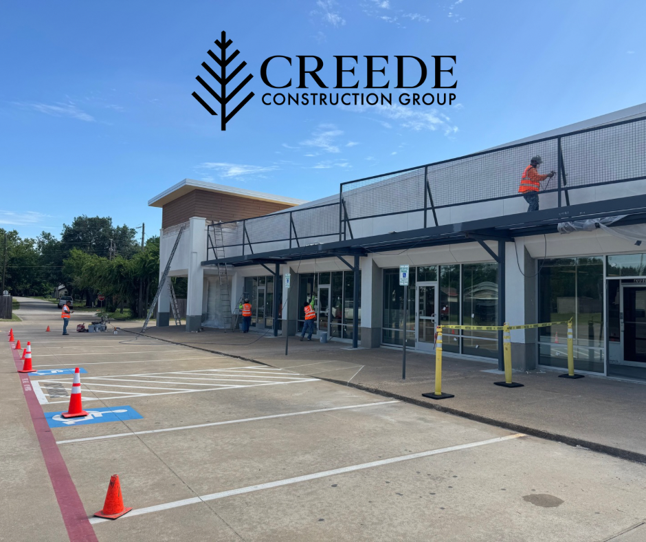 Exterior paint of shopping strip center in Dallas