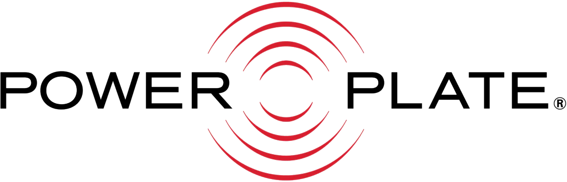 Logo with the words "Power Plate" and a circular red design element in the center.
