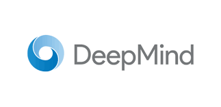 DeepMind logo with circular blue icon and gray text