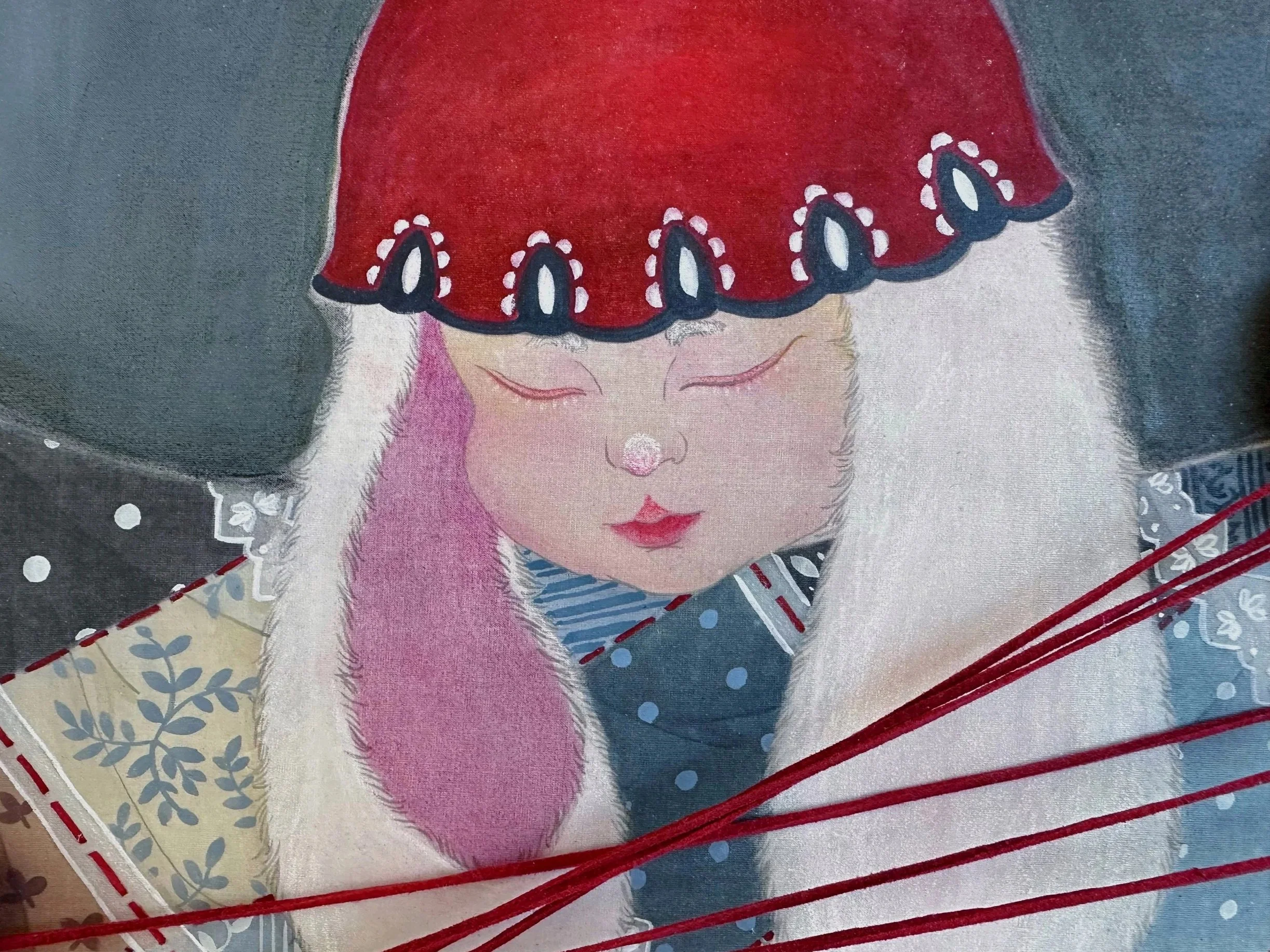 Cradle - Sing Me a Lullaby,
2024,
40 x 40 cm,
Chinese painting pigments, watercolour and suede cord on silk