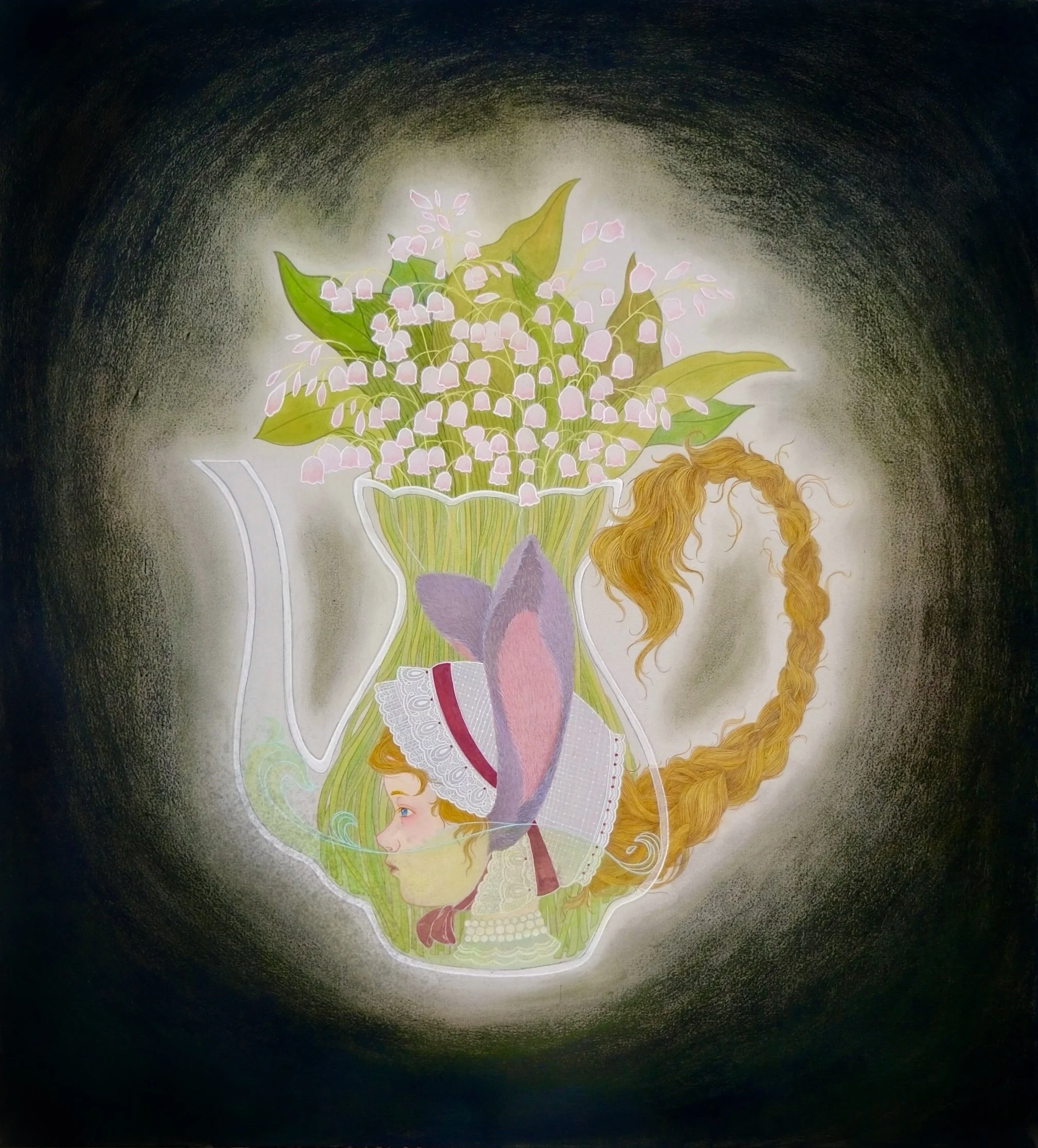 Afternoon Tea - She, in a Teapot,
2025,
42 x 46 cm,
Chinese painting pigments, watercolour, pastel and ink on silk