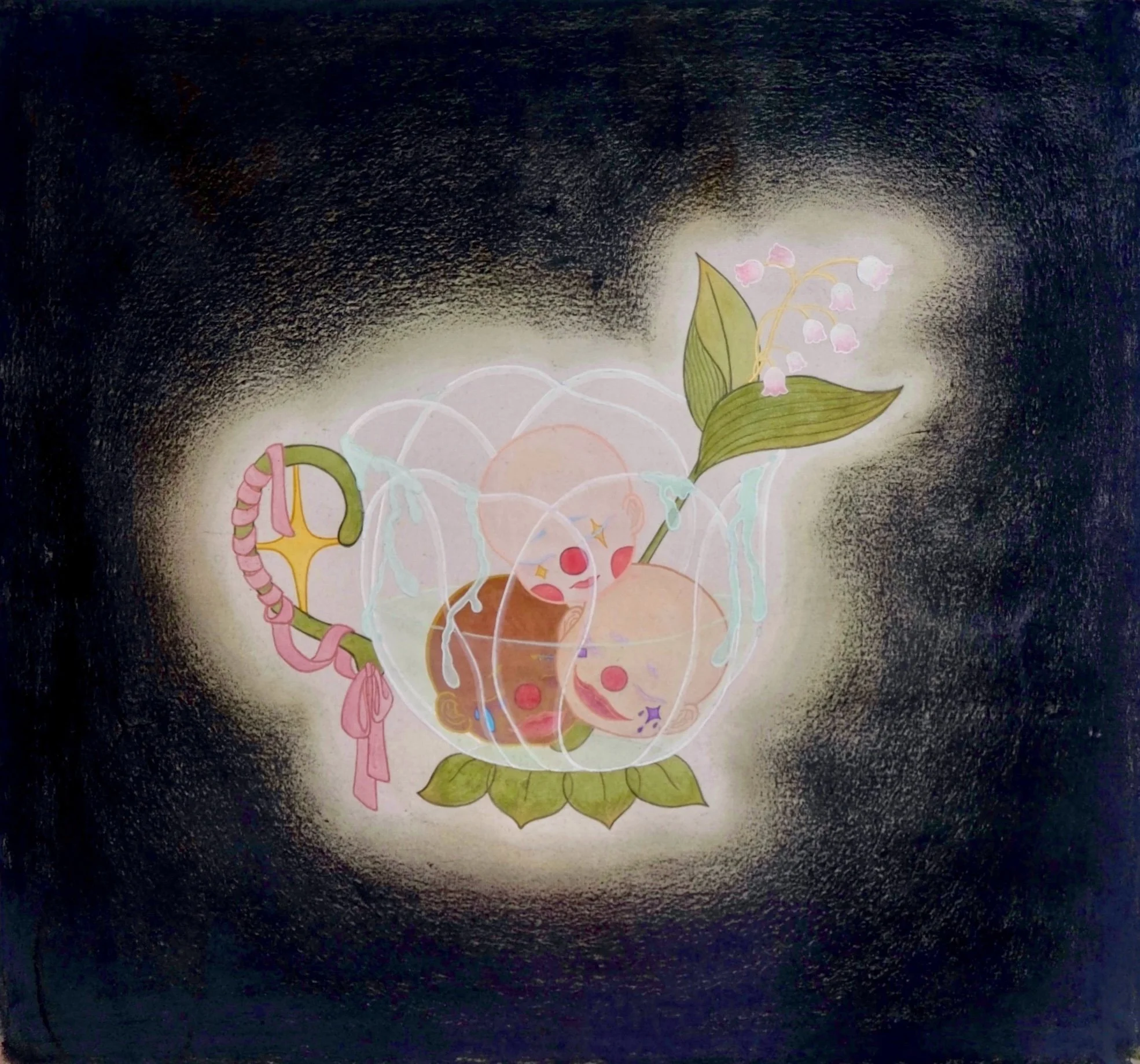Afternoon Tea - They, in a Teacup,
2025,
28x26cm,
Chinese painting pigments, watercolour, pastel and ink on silk