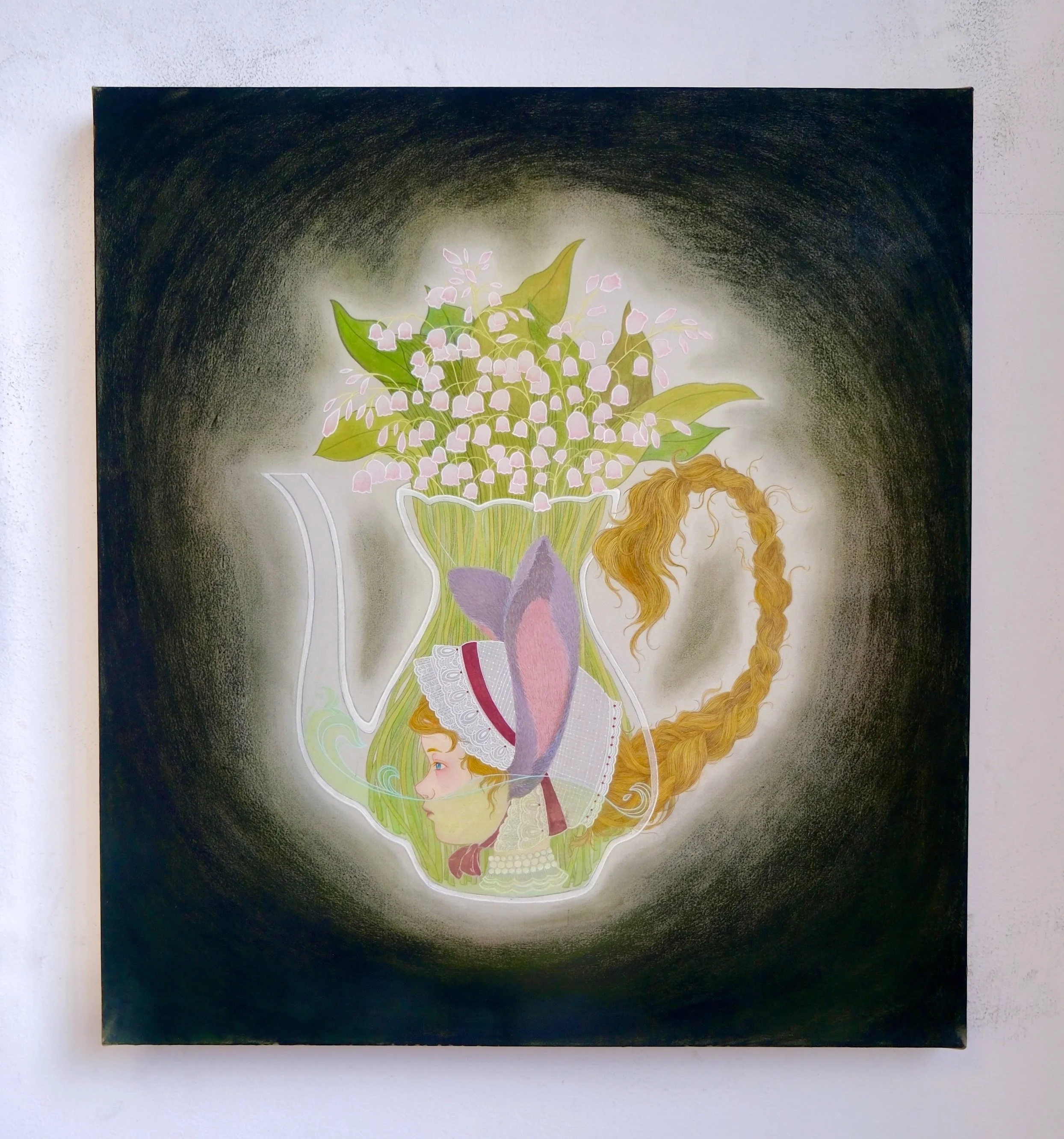 Afternoon Tea - She, in a Teapot,
2025,
42x46cm,
Chinese painting pigments, watercolour, pastel and ink on silk