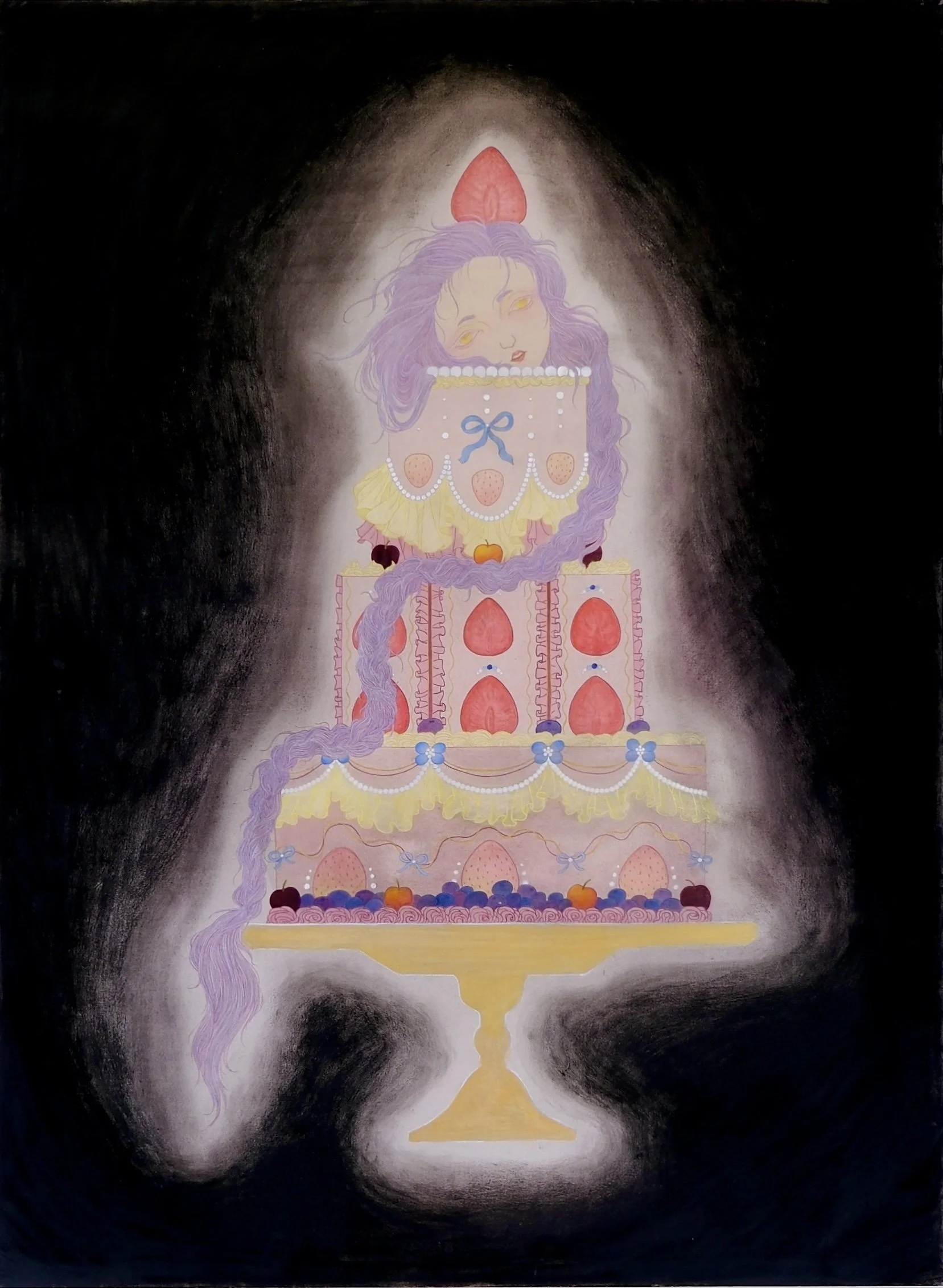 Afternoon Tea - The Sweet Offering,
2025,
62 x 78 cm,
Chinese painting pigments, watercolour, pastel and ink on silk