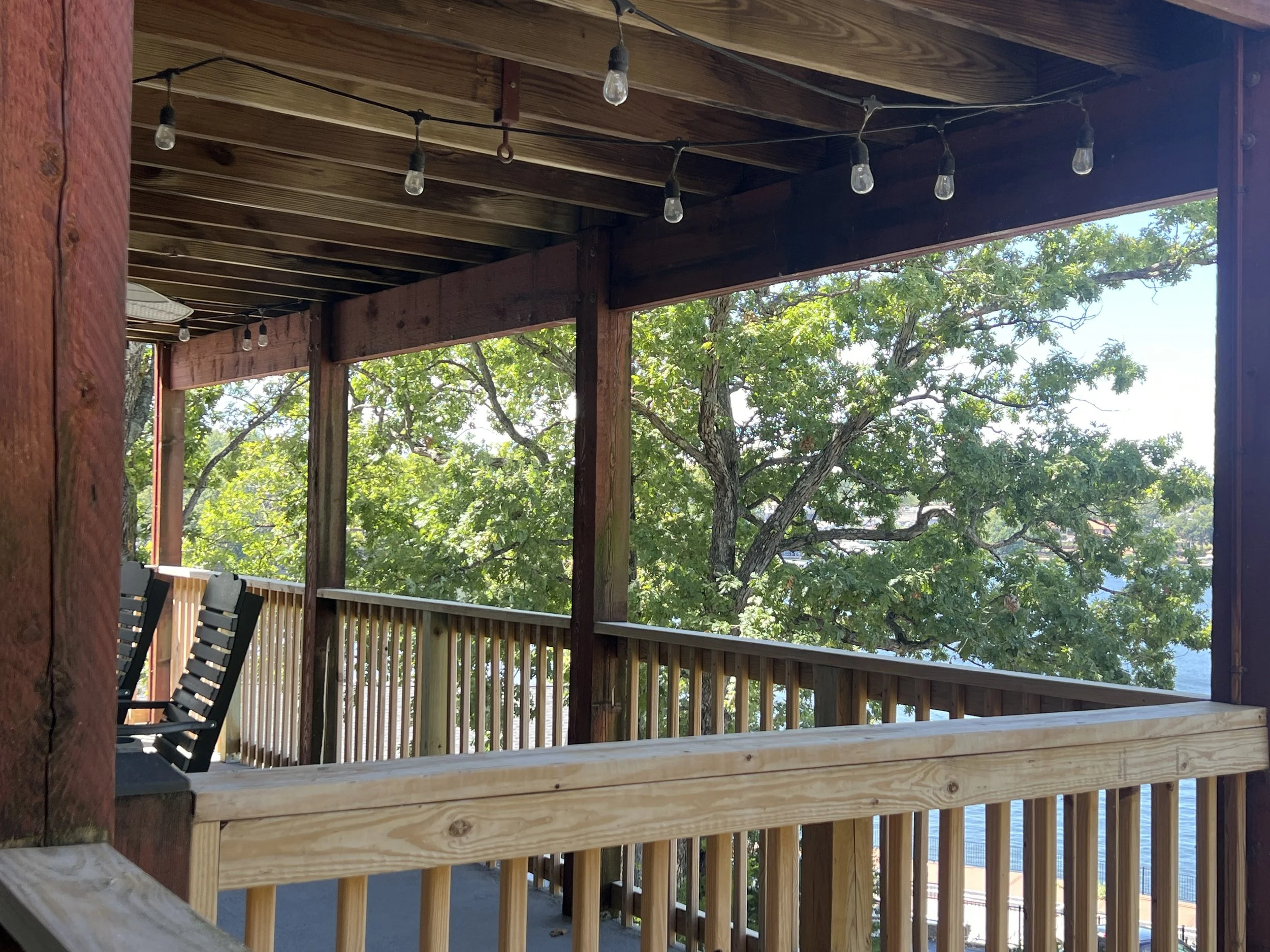 (Before) Raw concrete patio and framing in Linn Creek prior to painting by Quality Control Painting.