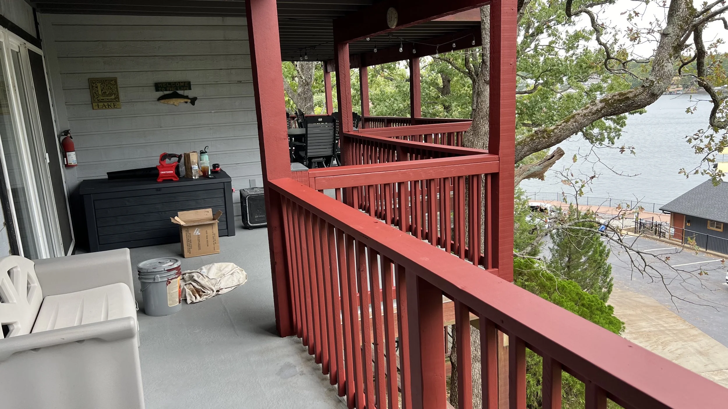 (After) Finished concrete patio and structural beam painting in Linn Creek by Quality Control Painting.