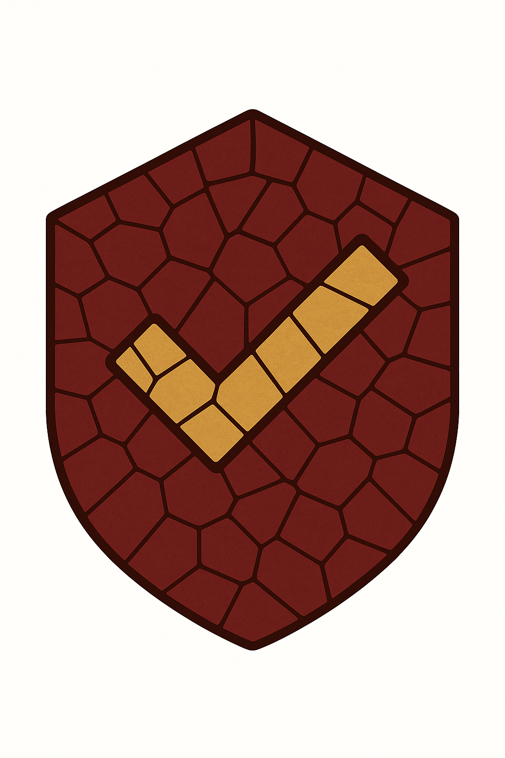 A shield with a mosaic pattern and a yellow checkmark symbol.