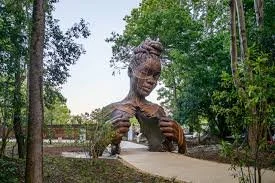 The artwork 'Hallow' by Daniel Popper at the EJI Freedom Monument Sculpture Park in Montgomery, Alabama