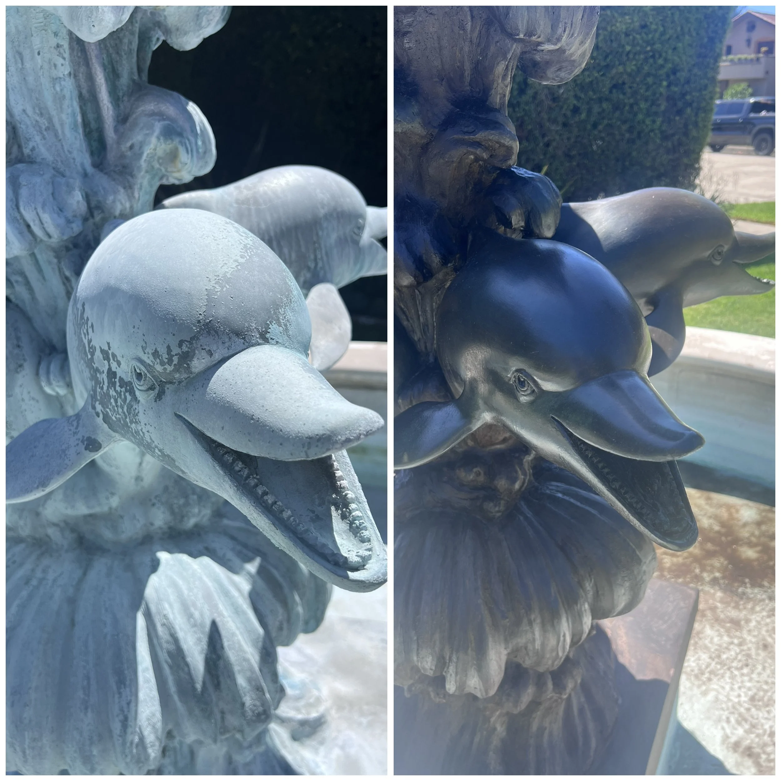 Close up of the bronze fountain restoration.