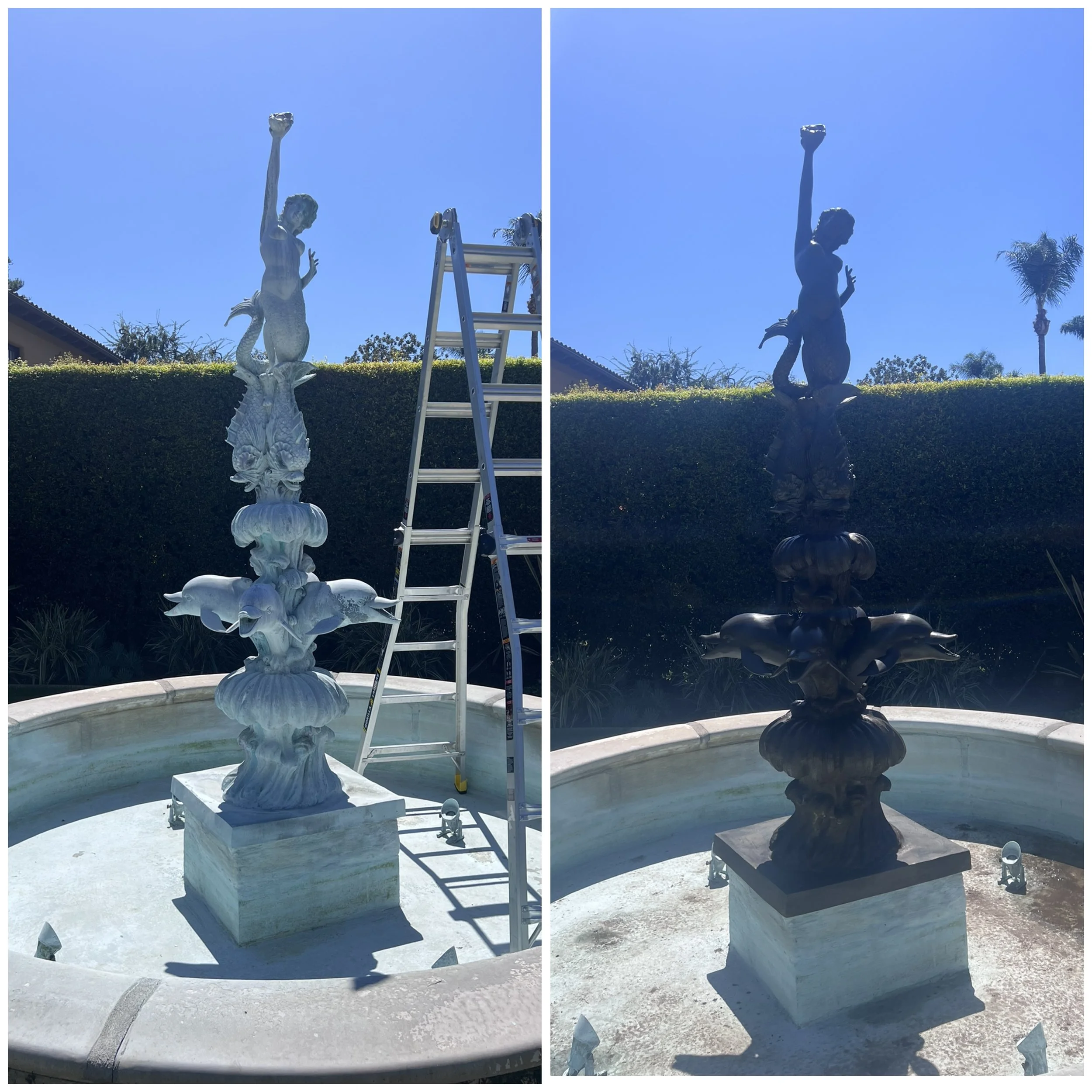 Bronze Sculpture restoration before and after treatment.